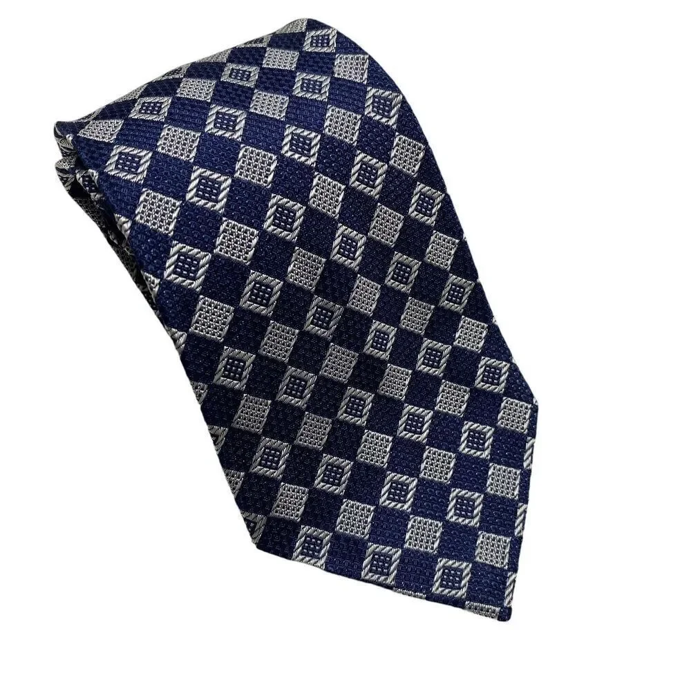 Vintage Men's Tie Necktie Wide  Blue Acetate Geometric MCM Boscov's Dept Store